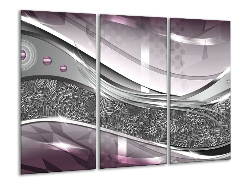 Glasschilderij Design, Modern | Grijs, Paars | 120x80cm 3Luik