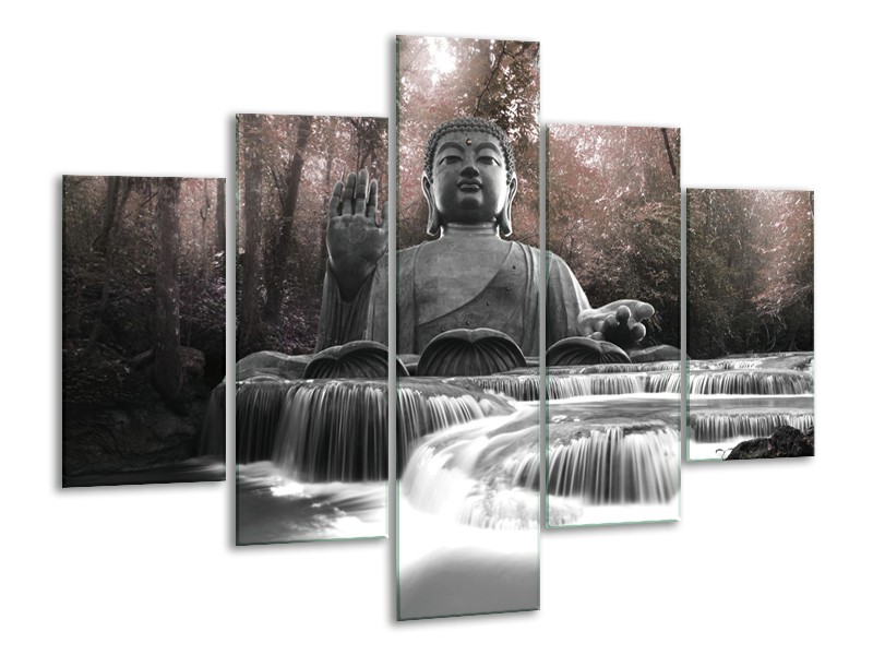 Canvas Schilderij Boeddha, Natuur | Grijs | 100x70cm 5Luik