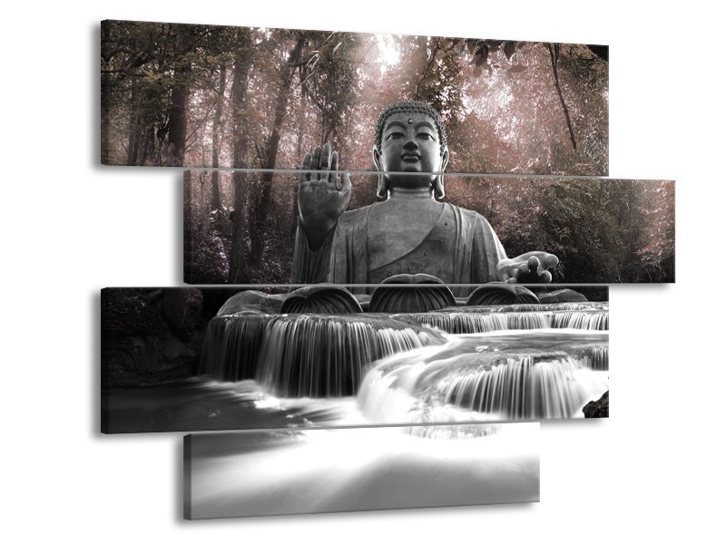 Canvas Schilderij Boeddha, Natuur | Grijs | 115x85cm 4Luik
