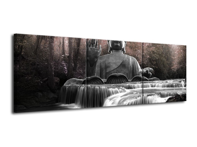 Canvas Schilderij Boeddha, Natuur | Grijs | 120x40cm 3Luik