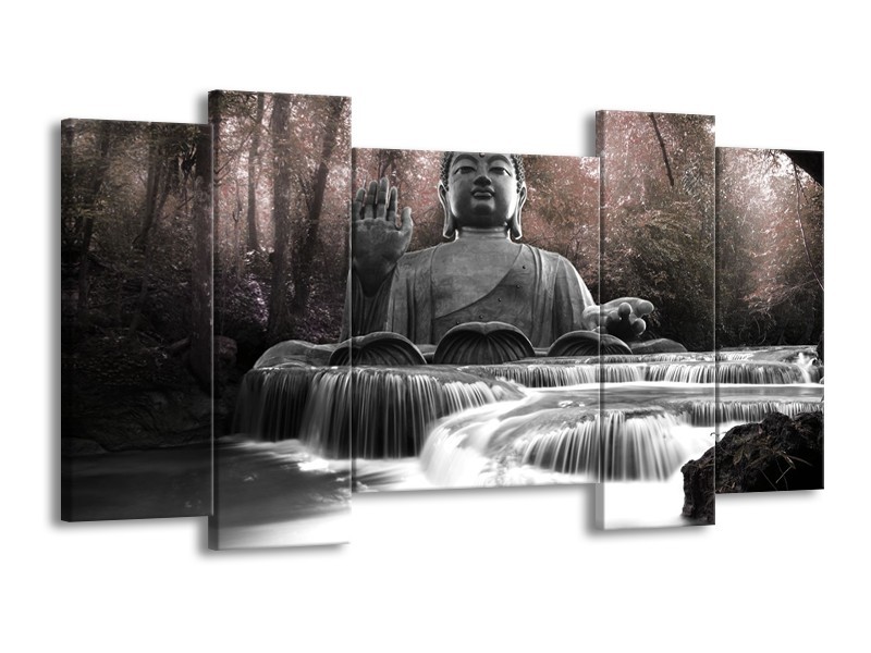 Canvas Schilderij Boeddha, Natuur | Grijs | 120x65cm 5Luik