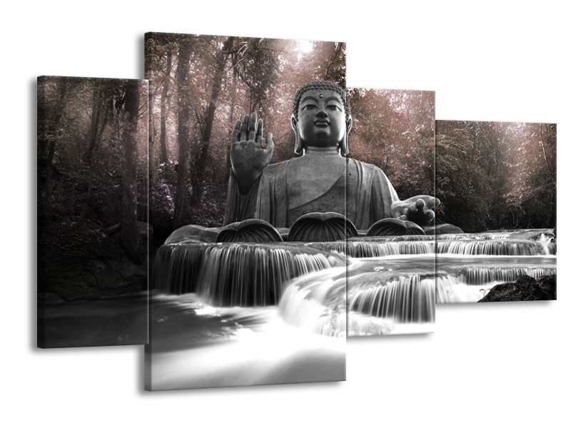 Canvas Schilderij Boeddha, Natuur | Grijs | 120x75cm 4Luik
