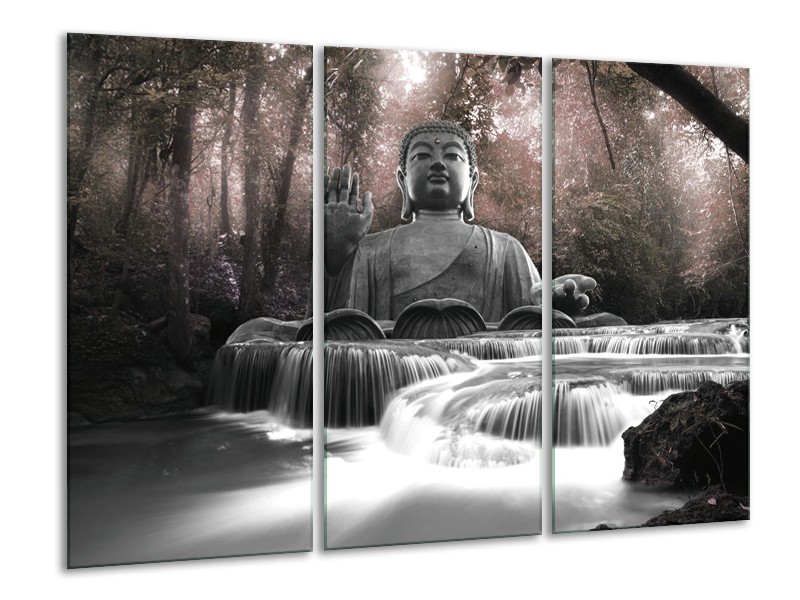 Glasschilderij Boeddha, Natuur | Grijs | 120x80cm 3Luik