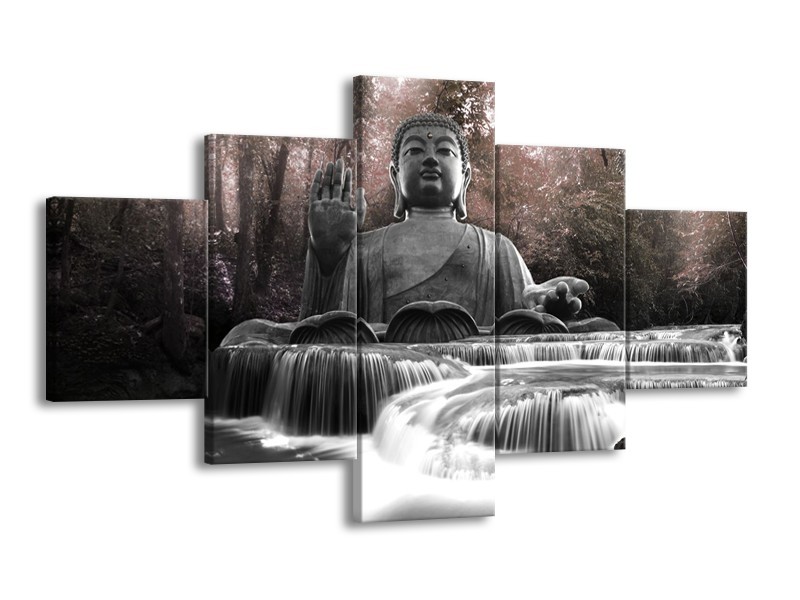 Canvas Schilderij Boeddha, Natuur | Grijs | 125x70cm 5Luik