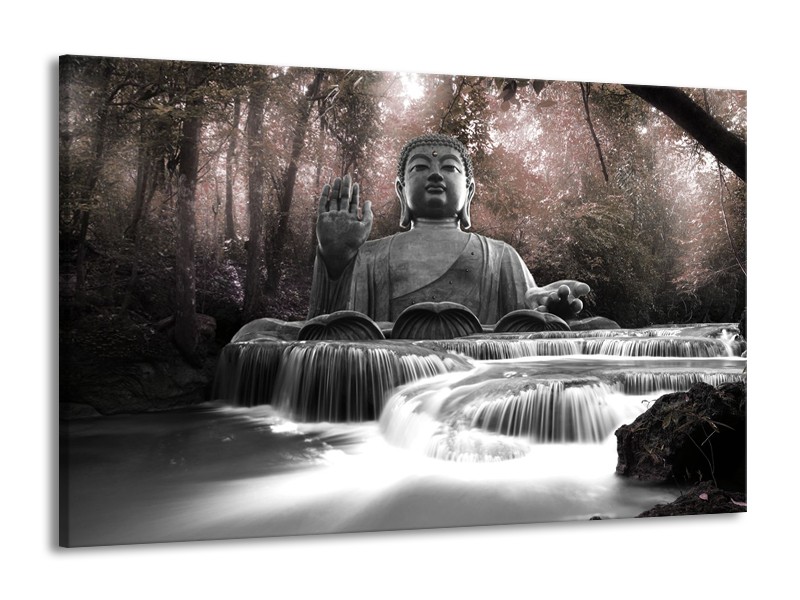 Canvas Schilderij Boeddha, Natuur | Grijs | 140x90cm 1Luik