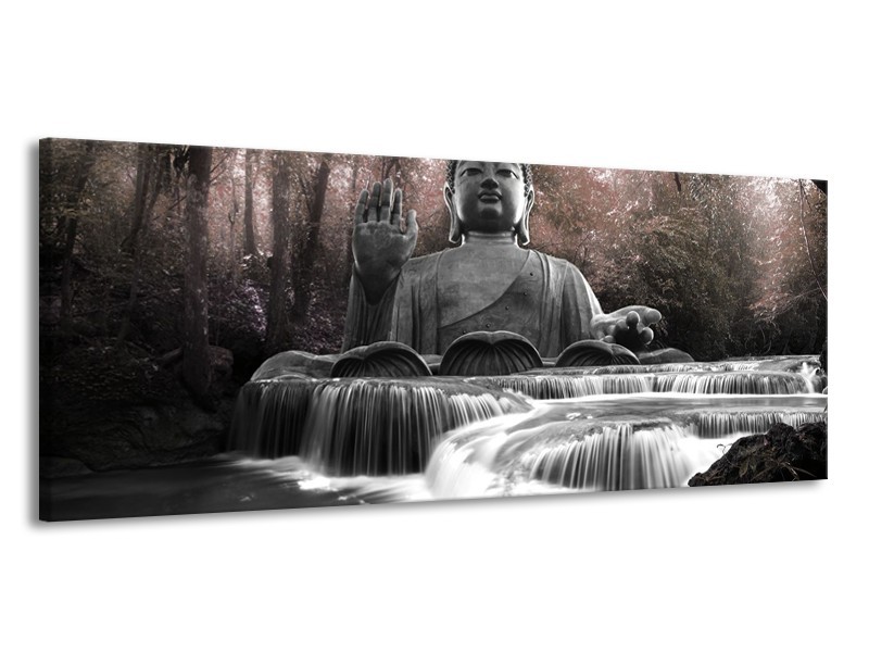 Canvas Schilderij Boeddha, Natuur | Grijs | 145x58cm 1Luik