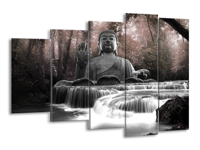 Canvas Schilderij Boeddha, Natuur | Grijs | 150x100cm 5Luik