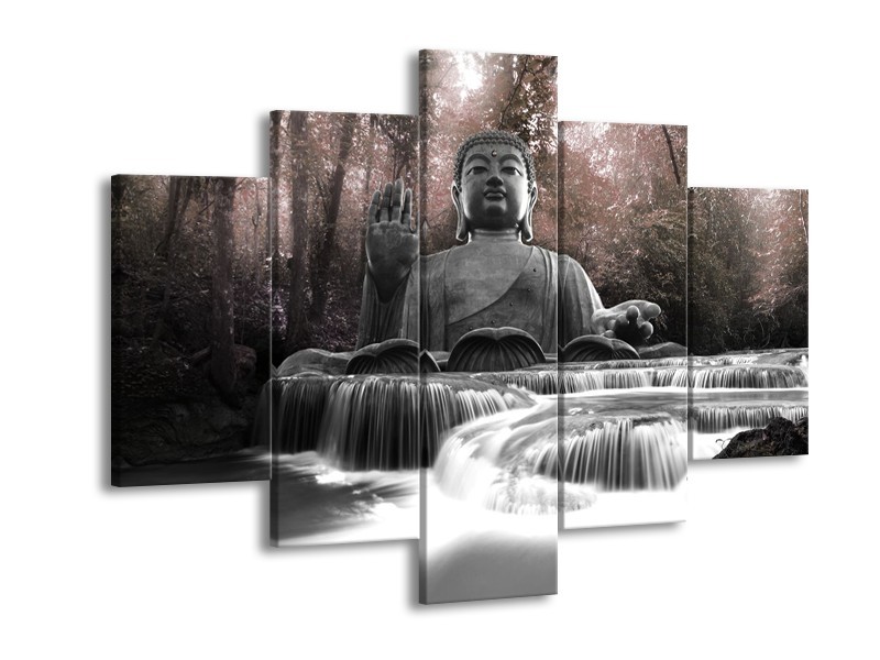 Canvas Schilderij Boeddha, Natuur | Grijs | 150x105cm 5Luik