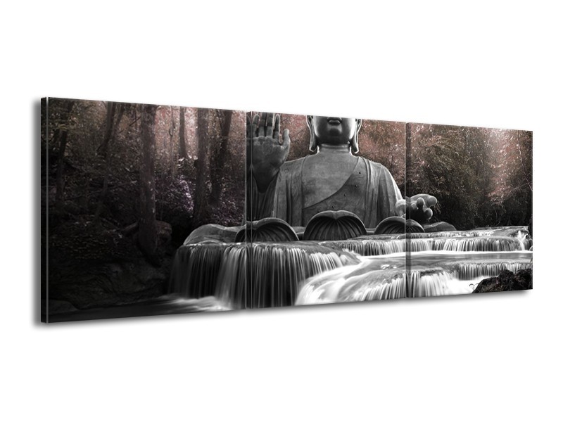 Glasschilderij Boeddha, Natuur | Grijs | 150x50cm 3Luik