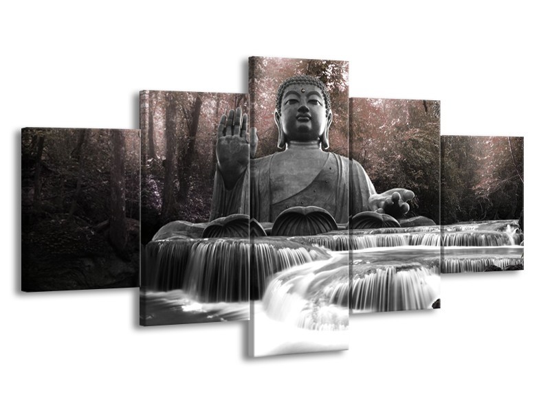 Canvas Schilderij Boeddha, Natuur | Grijs | 150x80cm 5Luik