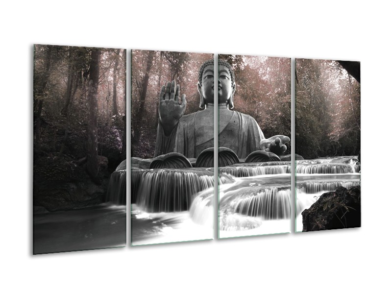 Canvas Schilderij Boeddha, Natuur | Grijs | 160x80cm 4Luik