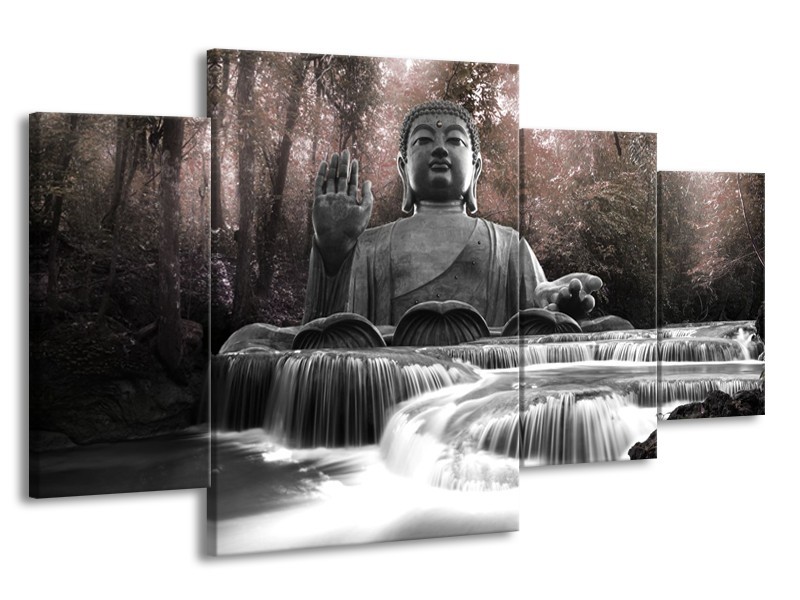 Canvas Schilderij Boeddha, Natuur | Grijs | 160x90cm 4Luik