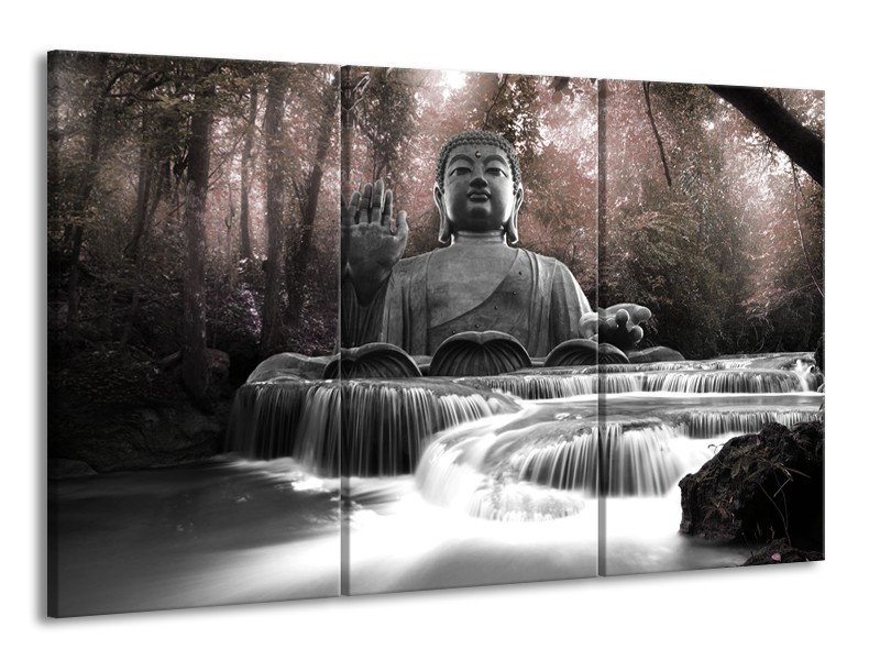 Canvas Schilderij Boeddha, Natuur | Grijs | 165x100cm 3Luik