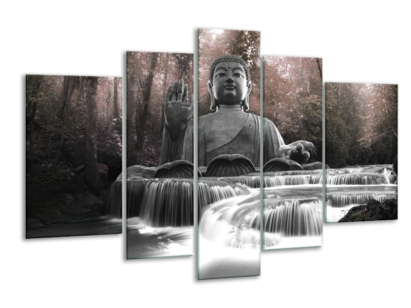 Canvas Schilderij Boeddha, Natuur | Grijs | 170x100cm 5Luik