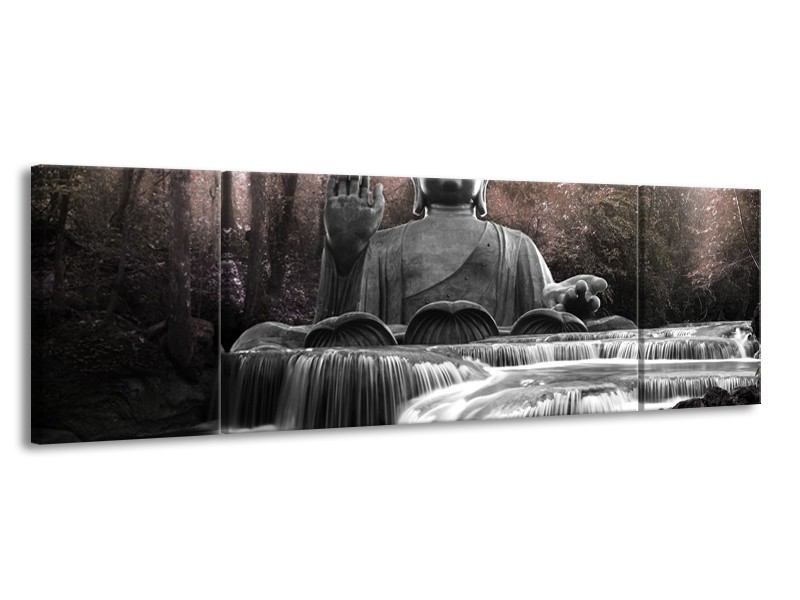 Canvas Schilderij Boeddha, Natuur | Grijs | 170x50cm 3Luik