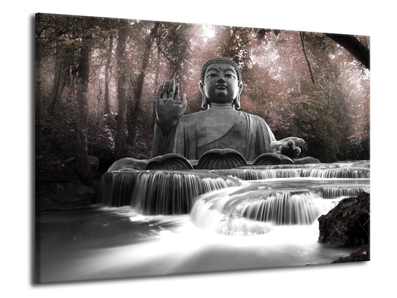 Canvas Schilderij Boeddha, Natuur | Grijs | 70x50cm 1Luik