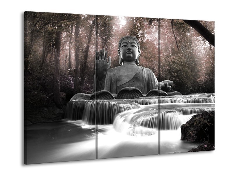 Canvas Schilderij Boeddha, Natuur | Grijs | 60x90cm 3Luik