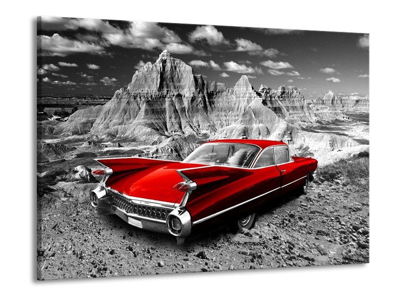 Canvas Schilderij Oldtimer, Auto | Grijs, Rood | 100x70cm 1Luik