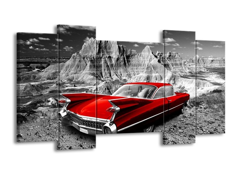 Canvas Schilderij Oldtimer, Auto | Grijs, Rood | 120x65cm 5Luik