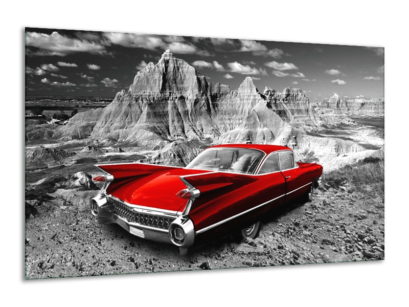 Canvas Schilderij Oldtimer, Auto | Grijs, Rood | 120x70cm 1Luik