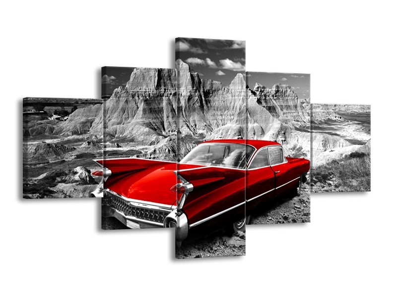 Canvas Schilderij Oldtimer, Auto | Grijs, Rood | 125x70cm 5Luik