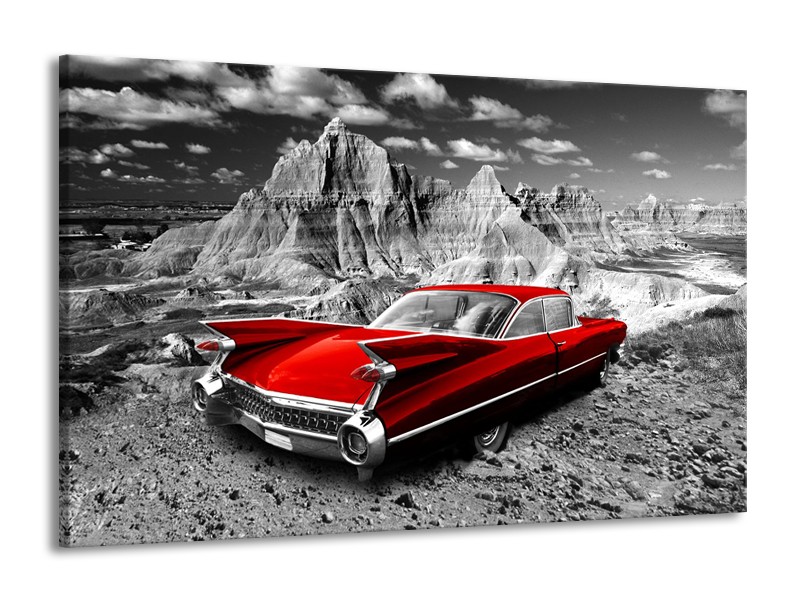 Glasschilderij Oldtimer, Auto | Grijs, Rood | 140x90cm 1Luik