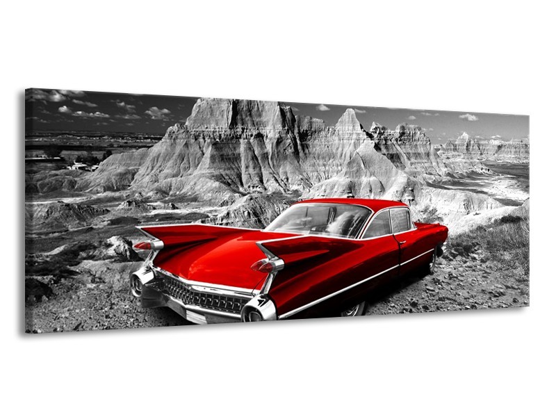 Glasschilderij Oldtimer, Auto | Grijs, Rood | 145x58cm 1Luik