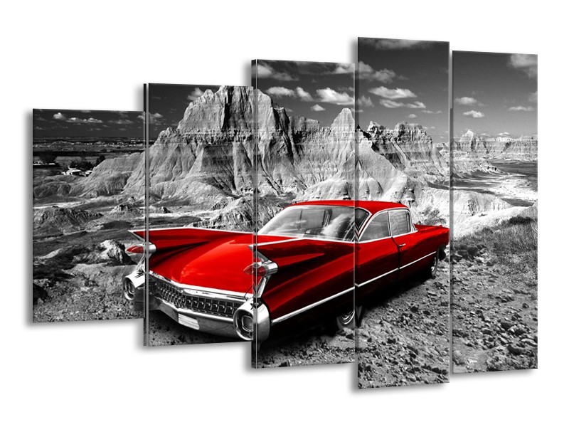 Canvas Schilderij Oldtimer, Auto | Grijs, Rood | 150x100cm 5Luik