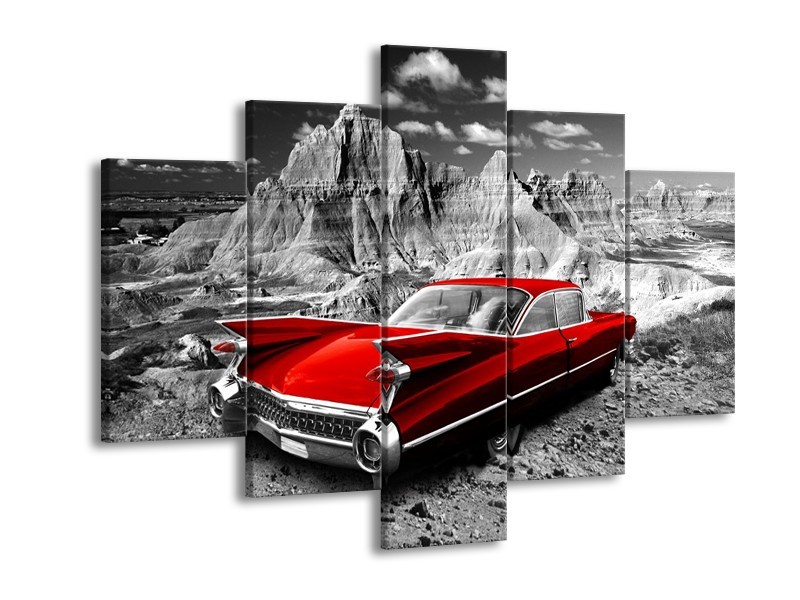 Canvas Schilderij Oldtimer, Auto | Grijs, Rood | 150x105cm 5Luik