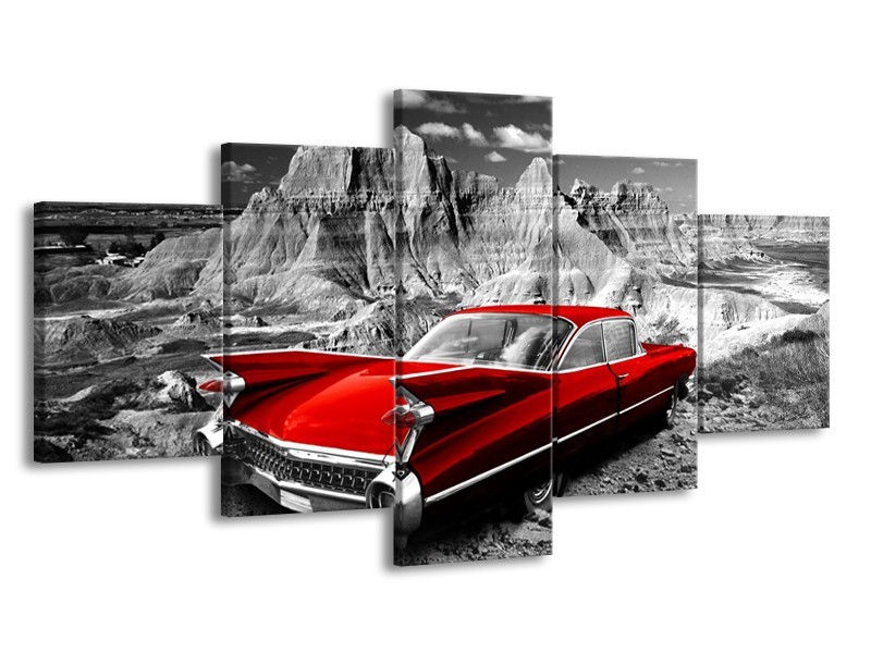 Canvas Schilderij Oldtimer, Auto | Grijs, Rood | 150x80cm 5Luik