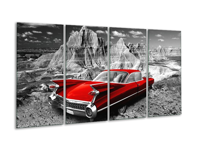 Glasschilderij Oldtimer, Auto | Grijs, Rood | 160x80cm 4Luik