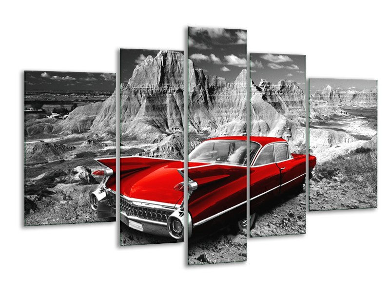 Canvas Schilderij Oldtimer, Auto | Grijs, Rood | 170x100cm 5Luik