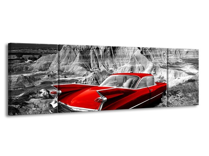 Canvas Schilderij Oldtimer, Auto | Grijs, Rood | 170x50cm 3Luik