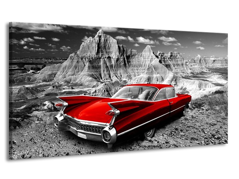 Canvas Schilderij Oldtimer, Auto | Grijs, Rood | 170x90cm 1Luik