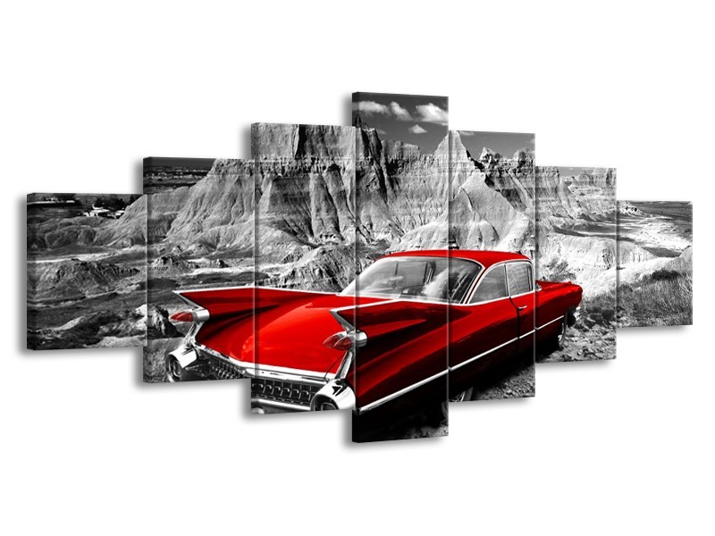 Canvas Schilderij Oldtimer, Auto | Grijs, Rood | 210x100cm 7Luik