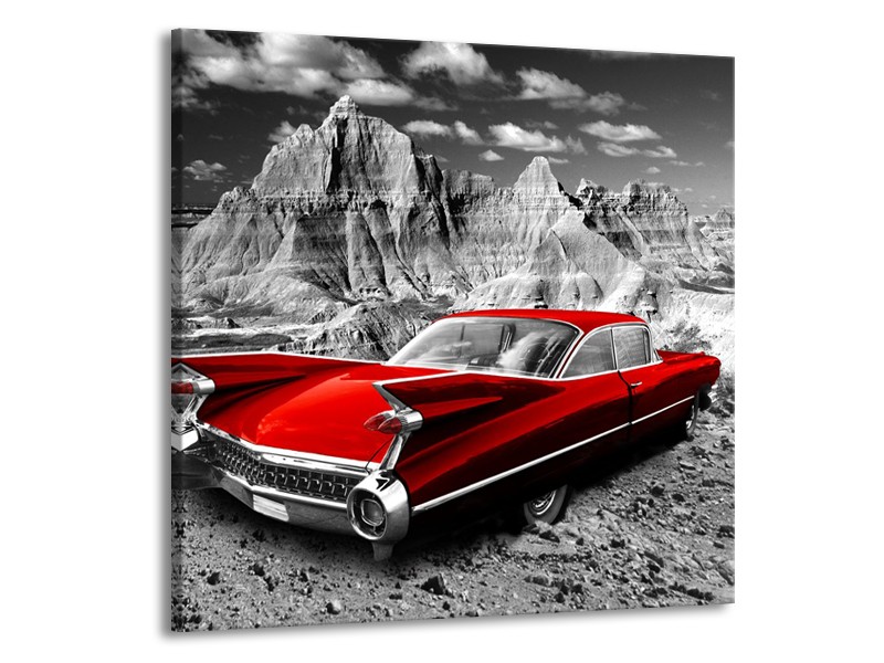 Canvas Schilderij Oldtimer, Auto | Grijs, Rood | 50x50cm 1Luik