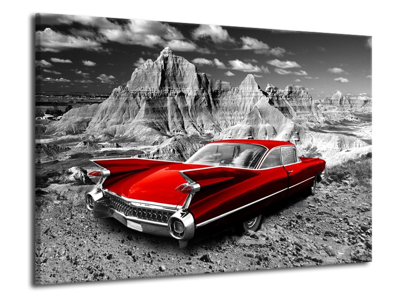 Glasschilderij Oldtimer, Auto | Grijs, Rood | 70x50cm 1Luik