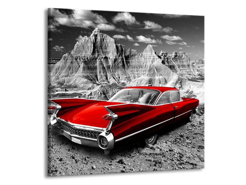 Glasschilderij Oldtimer, Auto | Grijs, Rood | 70x70cm 1Luik