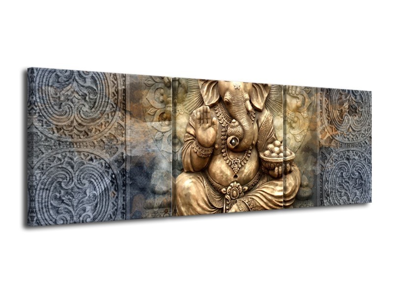 Canvas Schilderij Beeld | Grijs, Goud | 120x40cm 3Luik