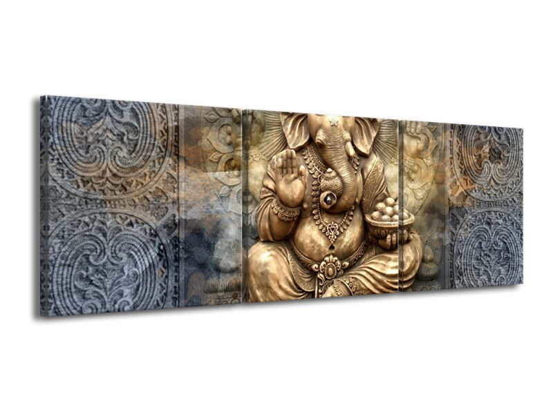 Glasschilderij Beeld | Grijs, Goud | 150x50cm 3Luik