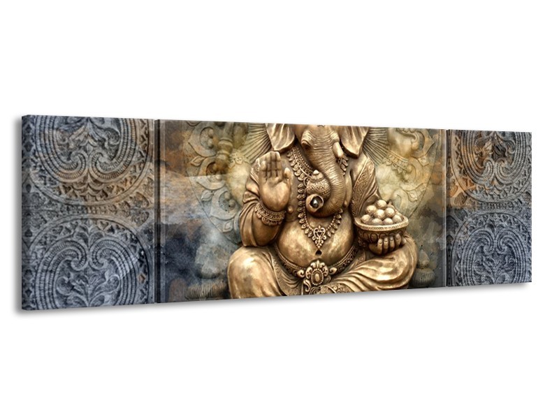 Canvas Schilderij Beeld | Grijs, Goud | 170x50cm 3Luik