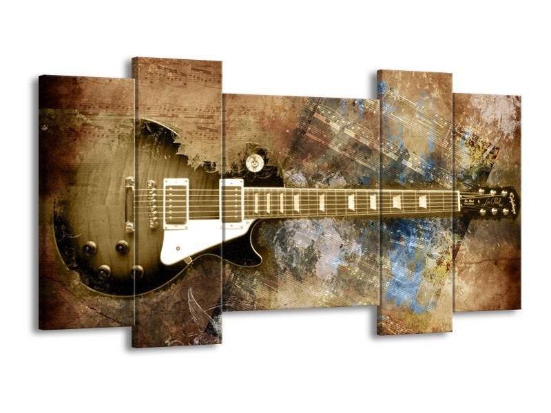 Canvas Schilderij Gitaar, Muziek | Bruin | 120x65cm 5Luik