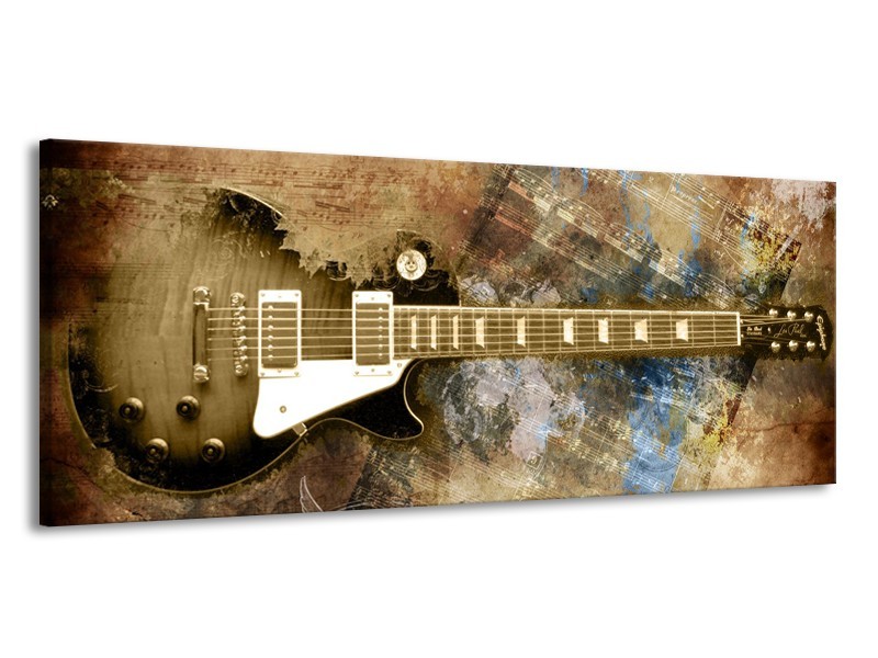 Canvas Schilderij Gitaar, Muziek | Bruin | 145x58cm 1Luik