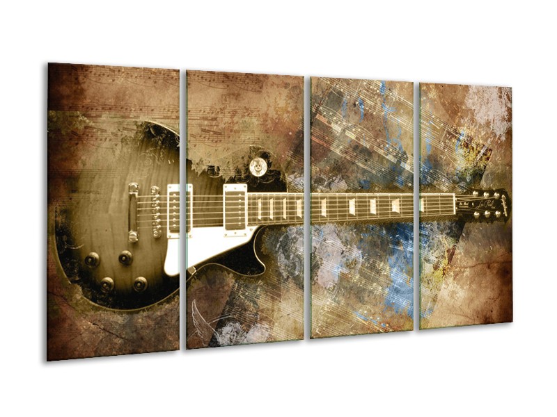 Canvas Schilderij Gitaar, Muziek | Bruin | 160x80cm 4Luik