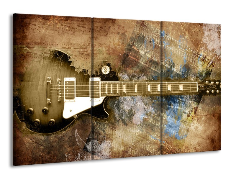 Canvas Schilderij Gitaar, Muziek | Bruin | 165x100cm 3Luik