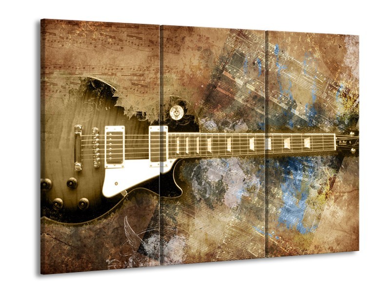 Glasschilderij Gitaar, Muziek | Bruin | 60x90cm 3Luik