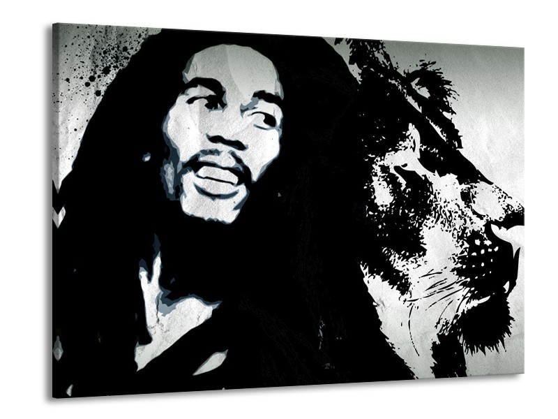 Glasschilderij Bob Marley | Zwart, Wit | 100x70cm 1Luik