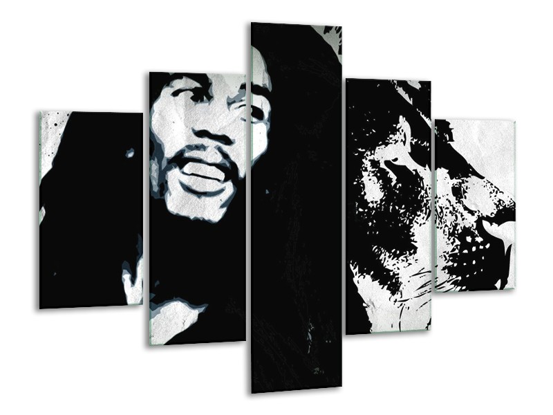 Canvas Schilderij Bob Marley | Zwart, Wit | 100x70cm 5Luik