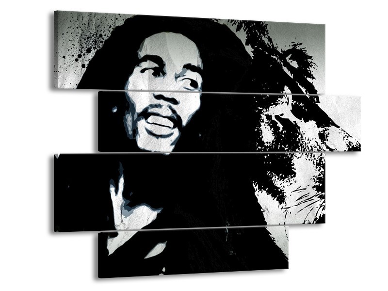 Canvas Schilderij Bob Marley | Zwart, Wit | 115x85cm 4Luik