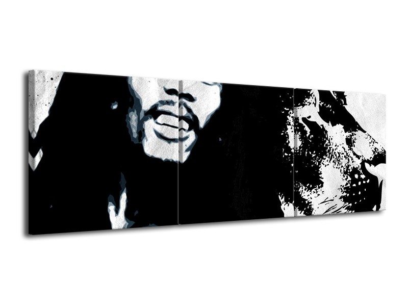 Glasschilderij Bob Marley | Zwart, Wit | 120x40cm 3Luik